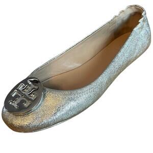 Tory Burch Claire Ballet Flat Silver Metallic Size 7.5